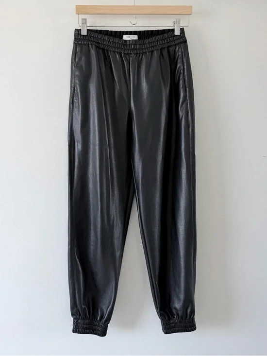 Babaton Faux Leather Jogger Pants Black High Rise Elastic Waist Size XS - Picture 2 of 15
